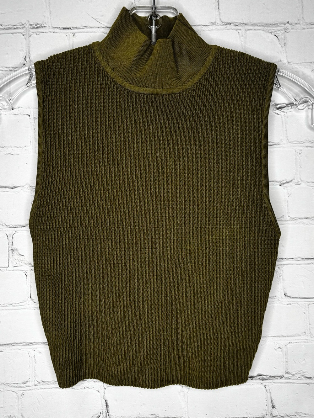 Aritzia Babaton Ribbed Contour Mock Neck Sleeveless Sweater Tank  Small - Olive